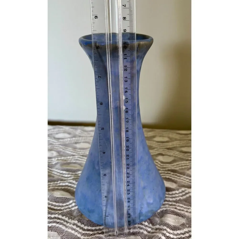 Vintage Blue Art Pottery Vase Matte Glaze Mottled Cornflower Blue Ceramic Vase A